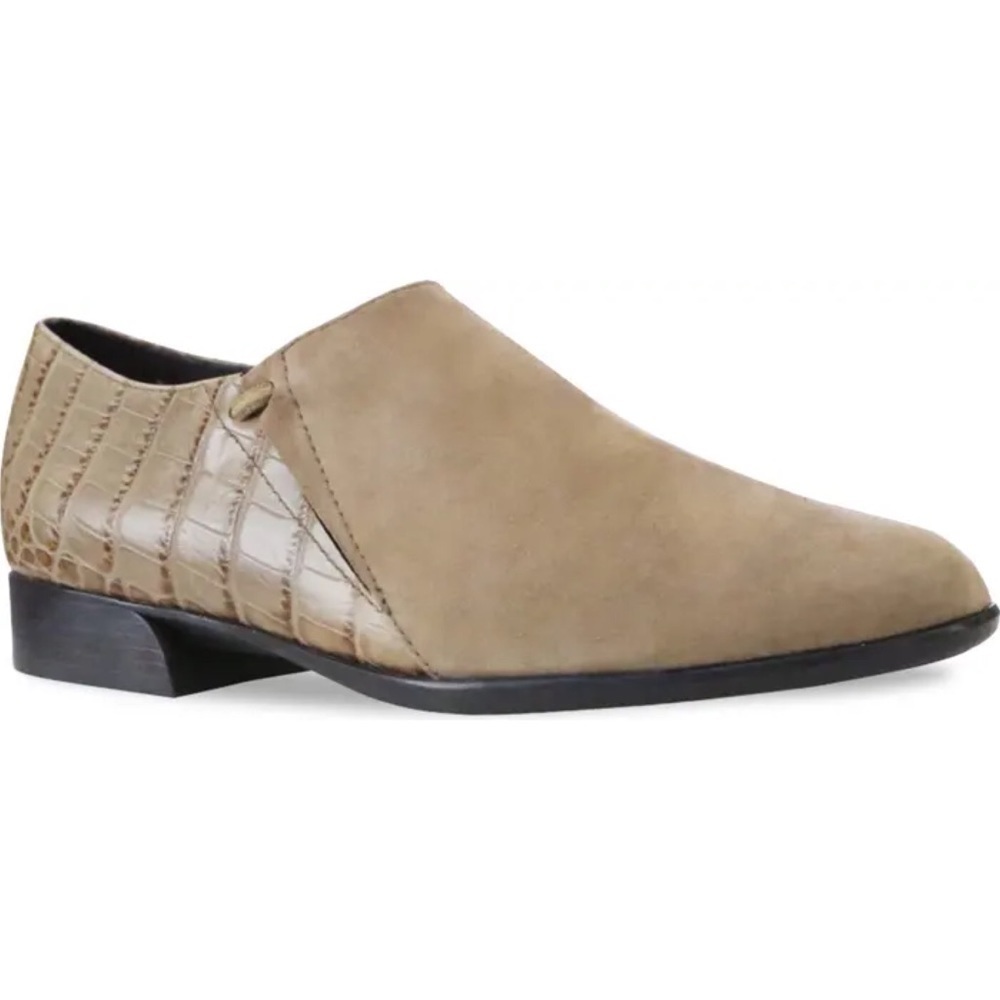 Munro Marteen Flat Taupe Suede Short Booties Loafers Croc Embossed Sz 9.5